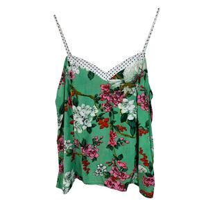 Anthropologie Women's Size M Green Floral Viscose Spaghetti Strap Tank Top